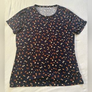 Nine West Dark Blue and Brown Patterned Short Sleeve Top